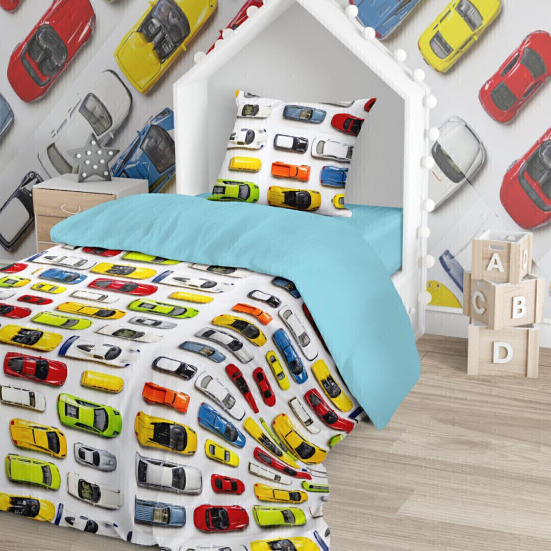 КПБ детский 1,5сп бязь Juno <695711 Машинки>