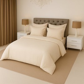 КПБ сатин однотонный Темно-синяя коллекция с простыней на резинке Реноме 