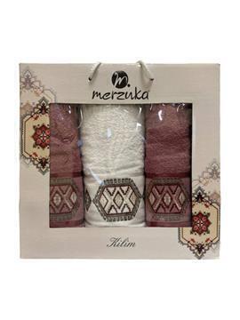 Набор полотенец махровых Kilim Merzuka <3 предмета 50*80-2шт+70*130, брусничный> (арт.11715,11716)